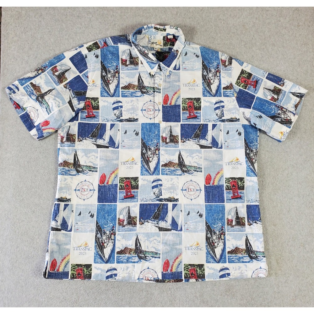 Reyn Spooner Transpac 2023 Yacht Race Shirt Mens 3XL Blue Nautical Button Down